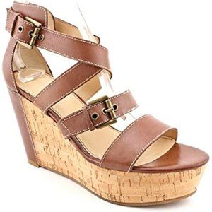 ✨HP✨Brown Leather Platform Wedge Sandals